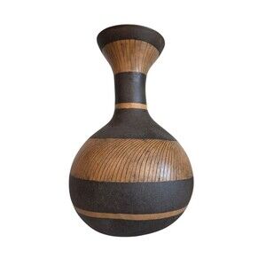 Pot Belly Bulbous Vase Turned Wood Wooden Balsa? Vintage Signed Handmade 8.25"